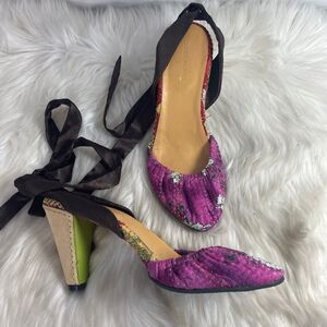 Anthropologie Terra Plana Fabric Ankle Tie Heels Sz 38/7